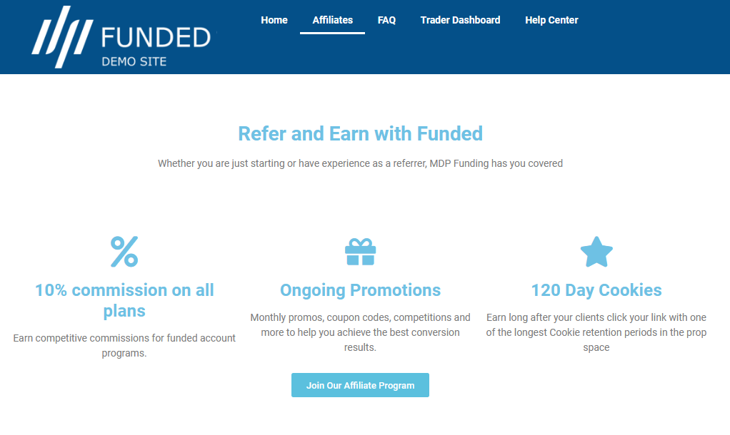 WordPress promo site for prop trading firm